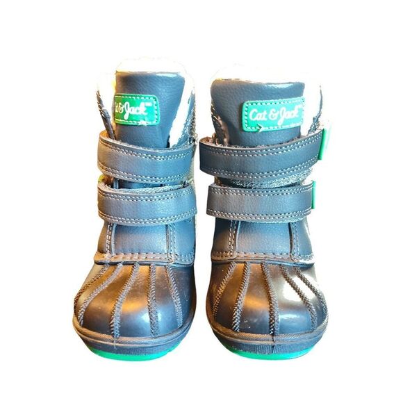 Cat & Jack Kids' Winter Boots Size 6‎ Black & Green Synthetic Upper Hook & Loop - Picture 3 of 10